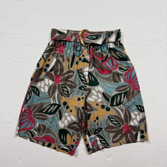 Vintage 90s St. Damien Floral High Rise Shorts With Belt, Fits Small - Picture 1 of 7